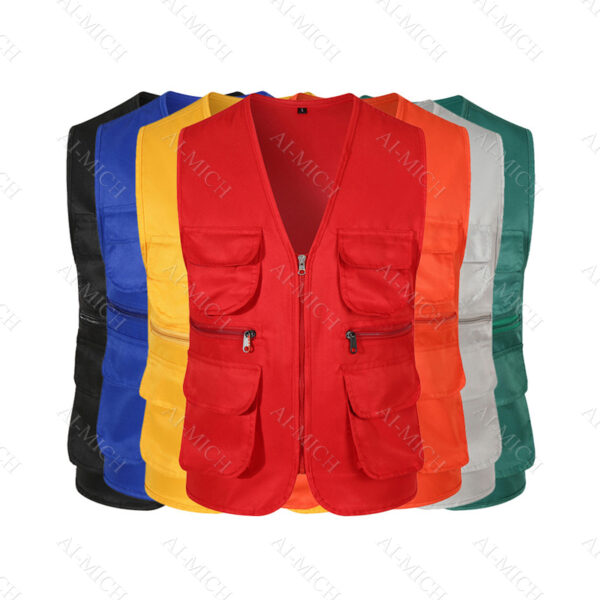 AI-MICH Reflective Vest Multi-Pocket Jacket Wear Double Deck Doorman Uniform Custom Printed Logo Durable Summertime Zipper